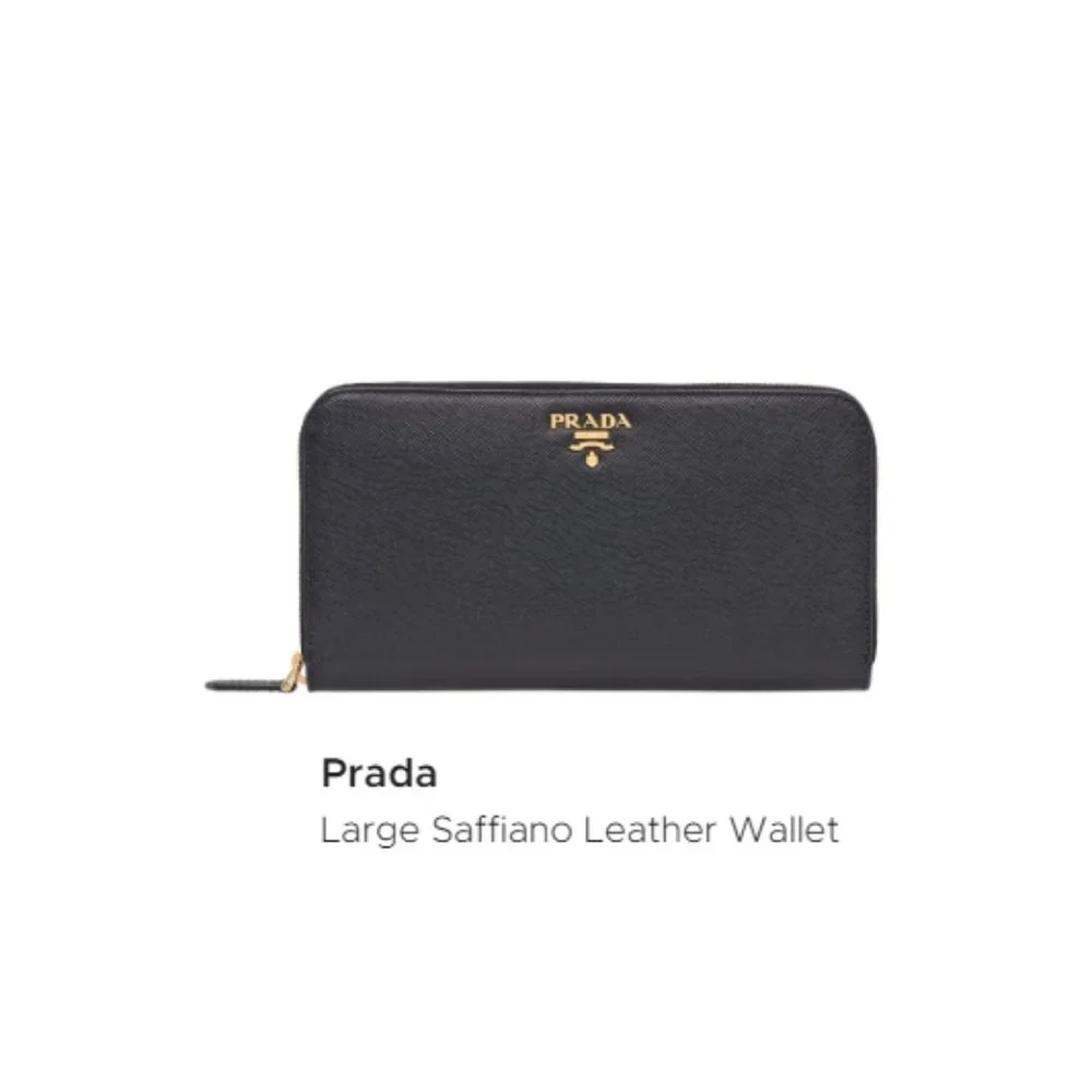 Prada Black Saffiano Leather Zip Wallet with Gold Logo
